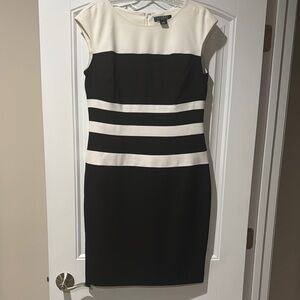 Lauren Ralph Lauren Black and White Sheath Dress Cap Sleeve